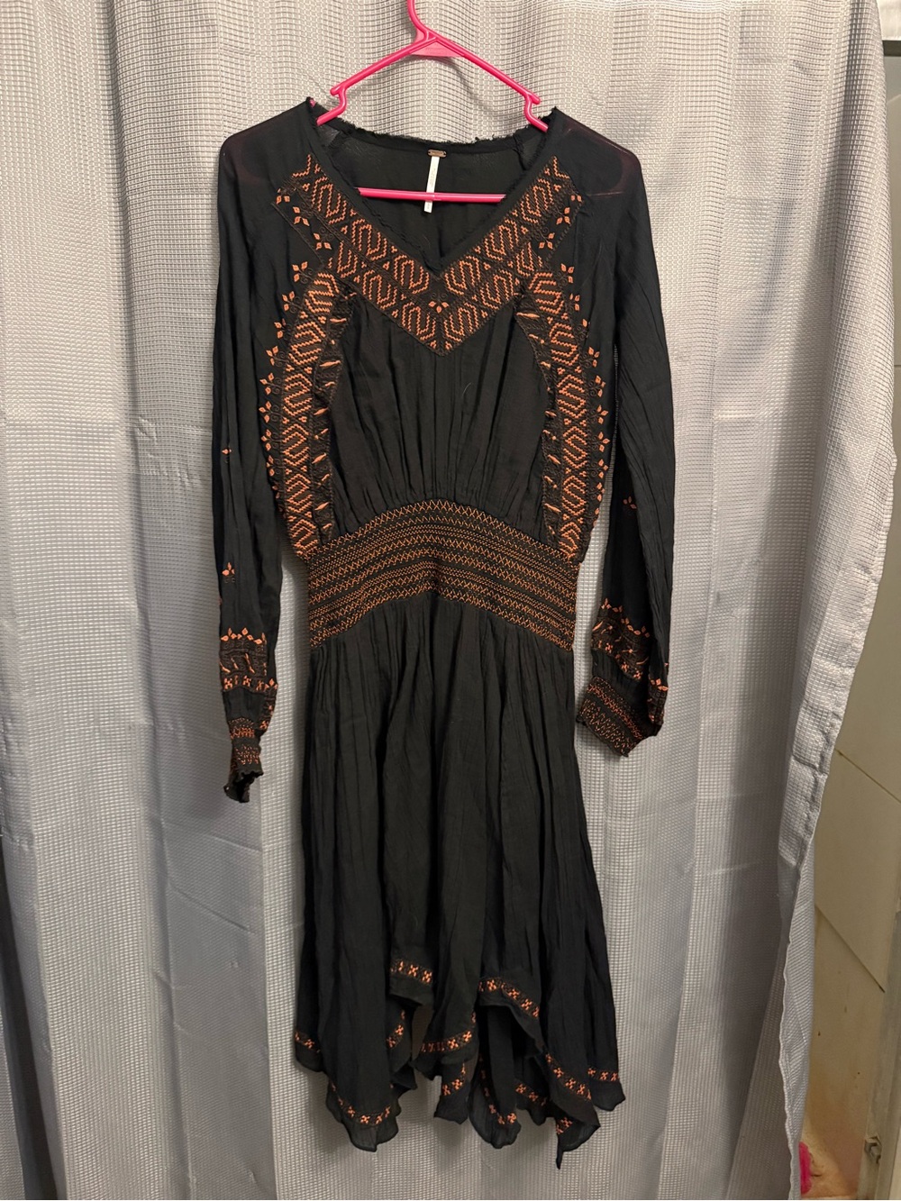 Free People "Neo Folk" Embroidered Midi Peasant Dress
